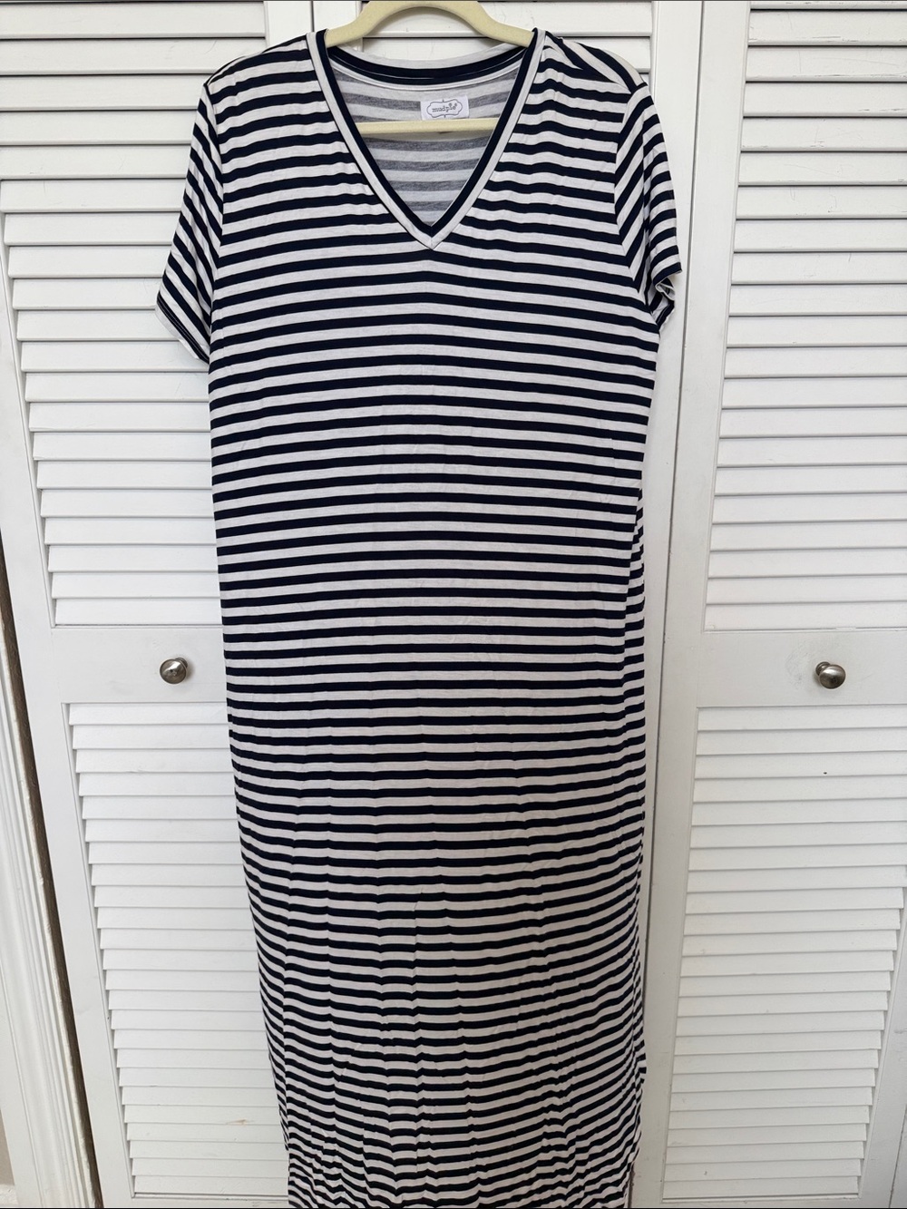 Classic Blue and White Striped V-Neck Maxi Dress